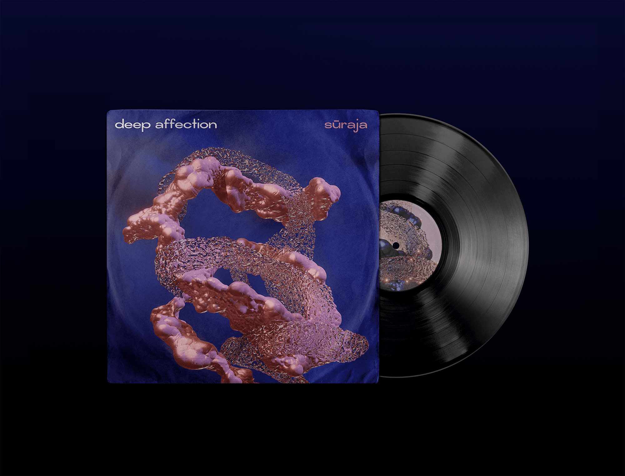 La portada de deep affection en la funda de un vinil, con el disco a medio salir